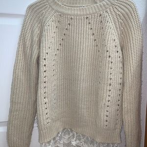 Tan Sweater with Lace Trim